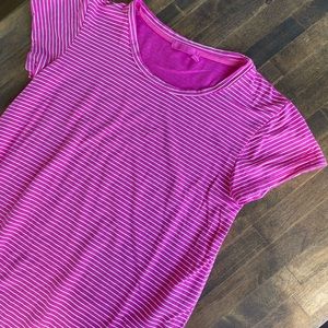 FRESH Produce Pinstripe Raspberry T-Shirt Dress S-M Great Condition!